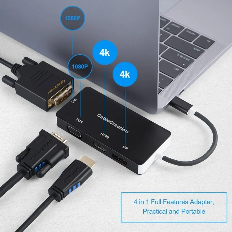 4 in 1 USB-C Type C to HDMI 4K +DP +DVI +VGA Adapter Thunderbolt 3 Compatible Male Female DP MacBook Pro/MacBook/Yoga 920 | Электроника