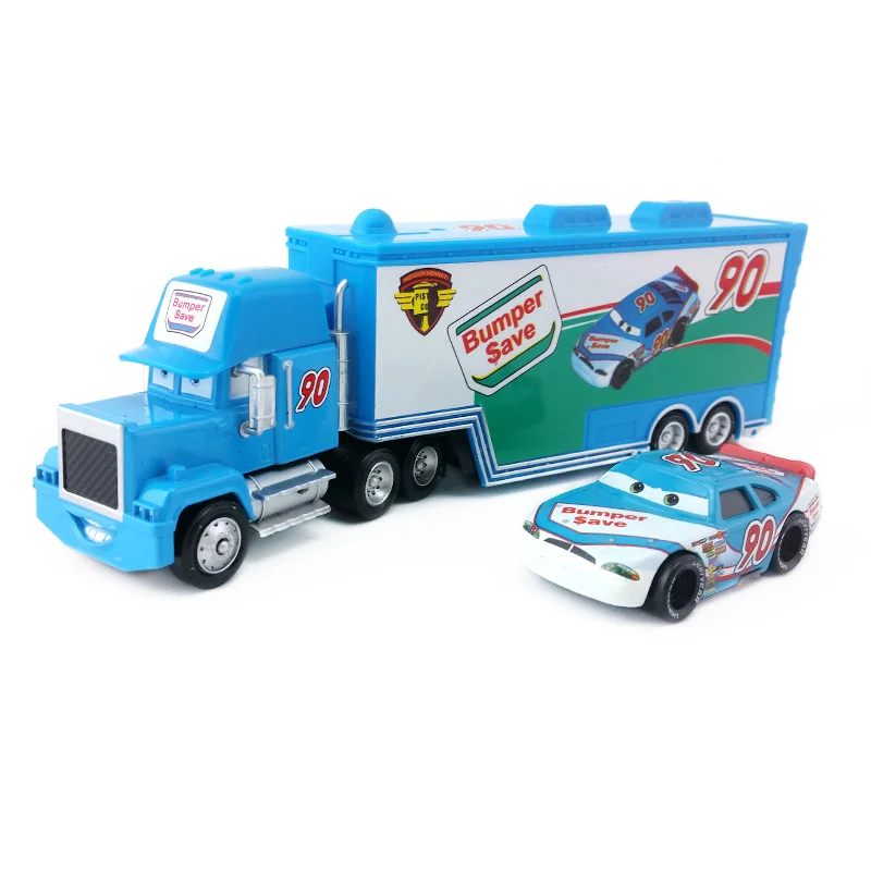 No.90 Mack and Car Дисней Pixar тачки Мак дядюшка Молния Маккуин король Франческо ЧИК ХИКС Хадсон грузовик и автомобиль набор 1:55 литая под давлением модель игрушки автомобиль подарок - Цвет: No.90 Mack and Car