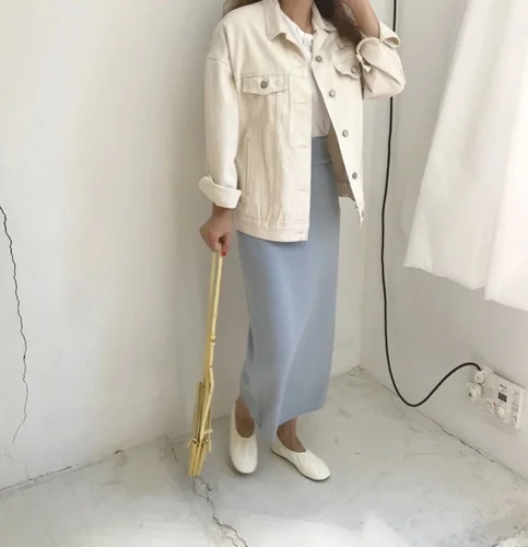 Korean Casual Loose White Denim Jacket Fashion Single Breasted Peter Pan Collar Brief Coats Women Женская одежда