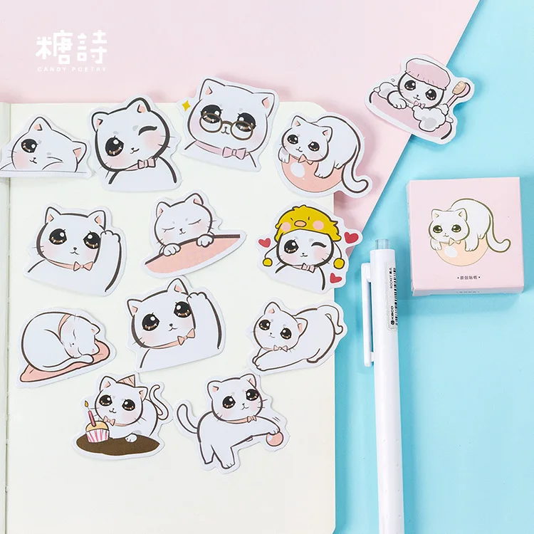 

45PCS/box Cute New Creative Big Eye Cat Diary Paper Lable Stickers Crafts Scrapbooking Decorative Lifelog Sticker DIY Stationery