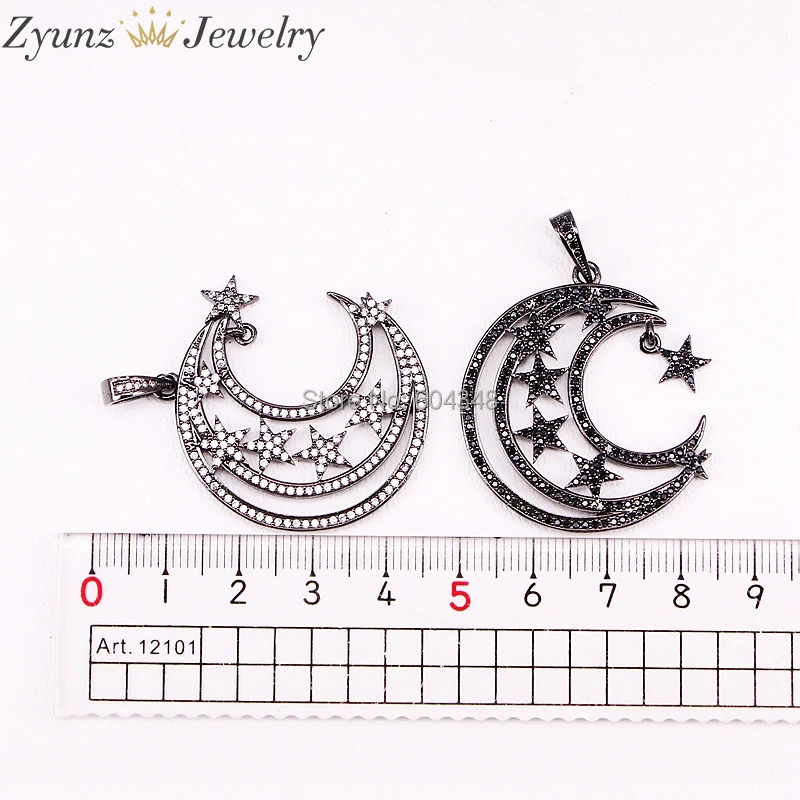 

5 Strands ZYZ300-4391 High quality moon crystal pendant necklace micro pave CZ Crescent Moon & Star Pendant necklace jewelry