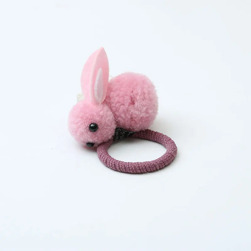 Pink Модное милое кольцо из кроличьей шерсти с помпонами, женские корейские эластичные резинки для волос, Детские аксессуары для волос - Цвет: Pink