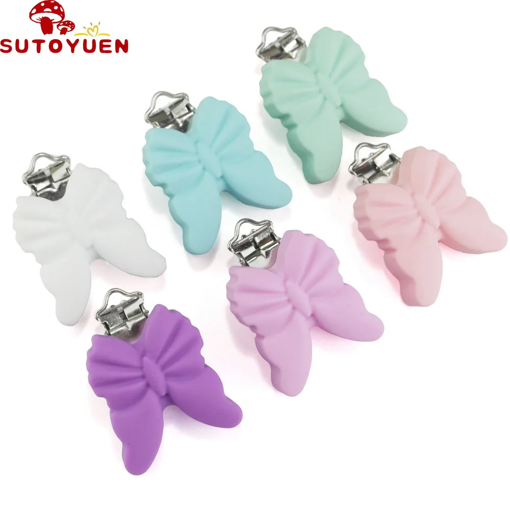 

Sutoyuen 10PCS BPA Free Silicone Butterfly Baby Pacifier Clip Dummy Teether Chain Holder Clips DIY Soother Nursing Toy Accessory