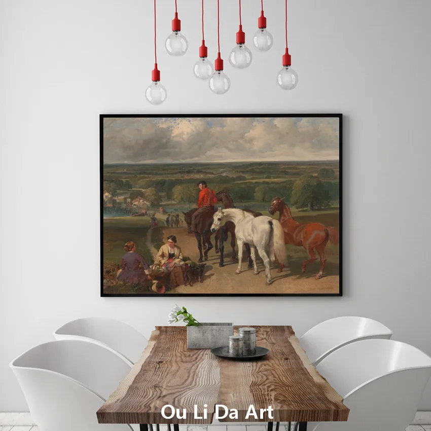 Классические фигурки двора человек лошадь каркас пейзаж жизни картина маслом
