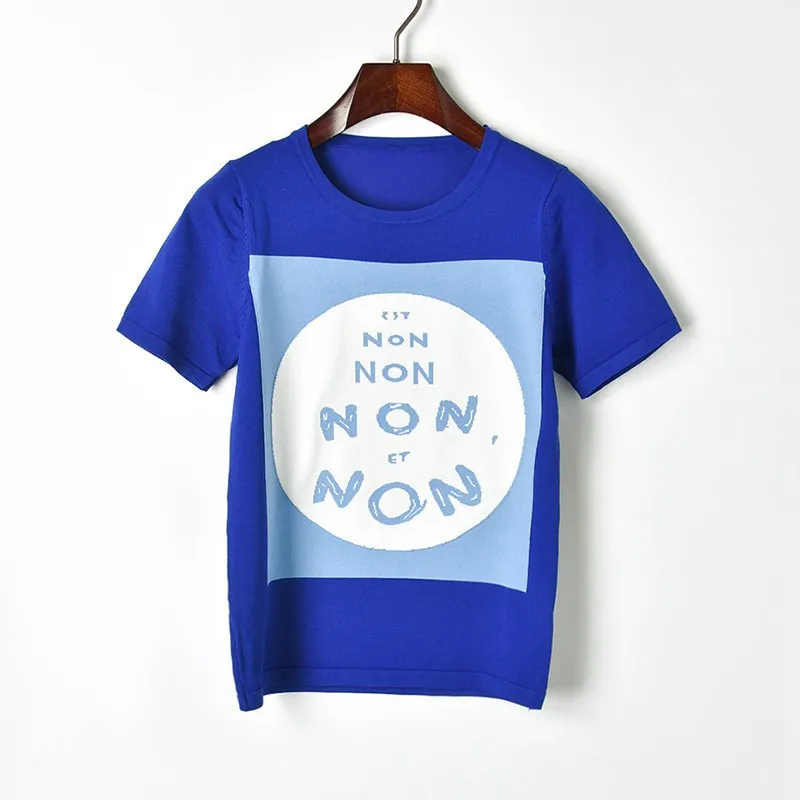 Трикотажная футболка женская 2019 Весна Лето Новые буквы с круглым вырезом