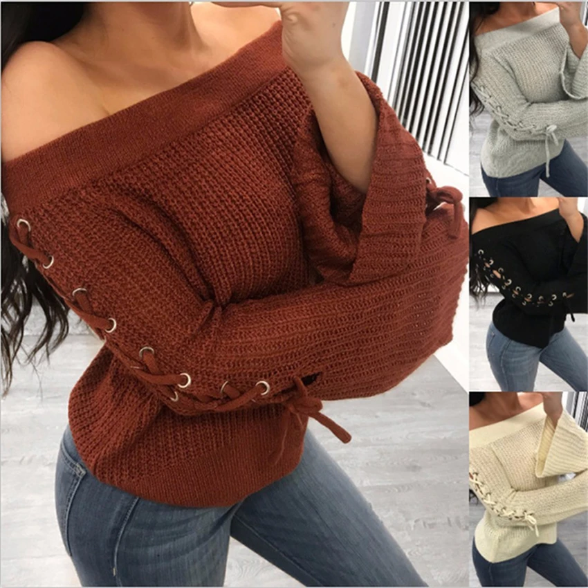 Женский пуловер с длинным рукавом Pull Femme Hiver свободный однотонный вязаный свитер