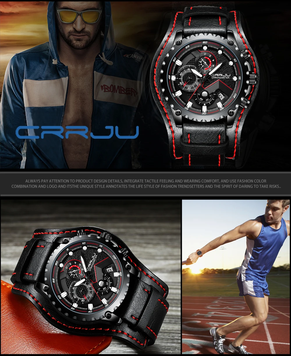Relogio Masculino CRRJU мужские роскошные спортивные кварцевые часы лучший бренд класса люкс мужские военные водонепроницаемые наручные часы кожаные часы