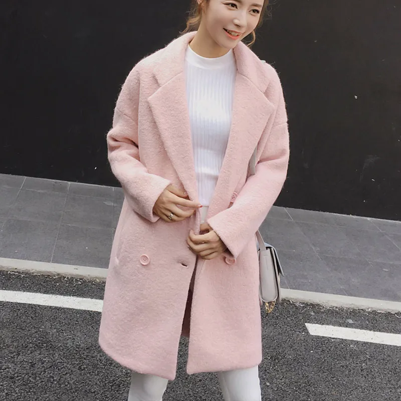 Женская шерстяная куртка в Корейском стиле длинная свободная на осень и зиму
