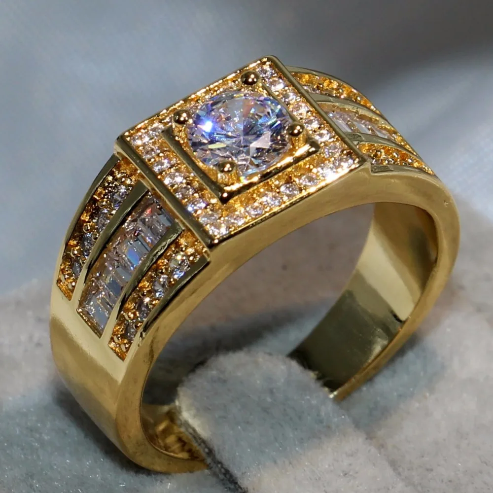 Мужское кольцо из желтого золота 10 карат с фианитом размеры 8 13|band ring|brand ringfashion rings