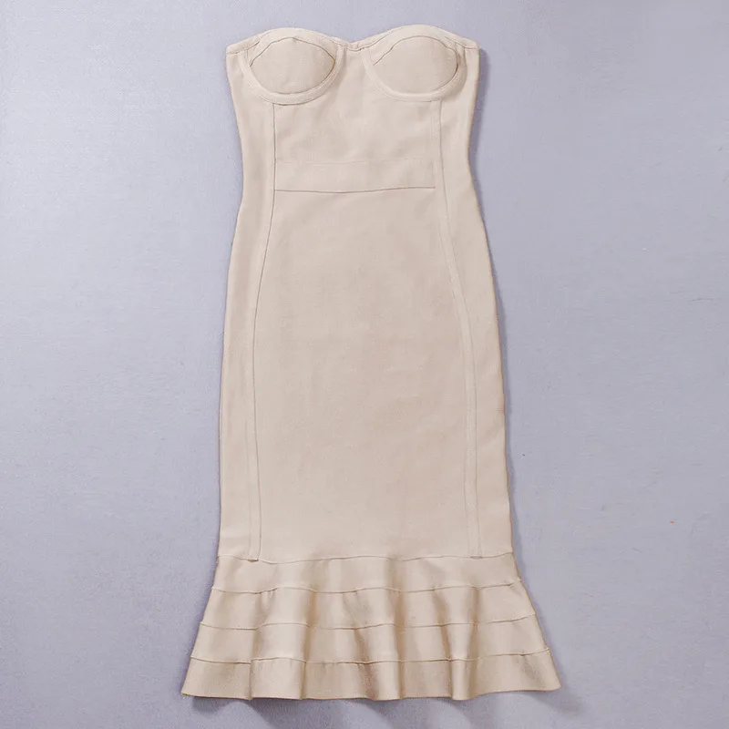 2018 Новое Стильное женское платье без бретелек бежевое летнее элегантное