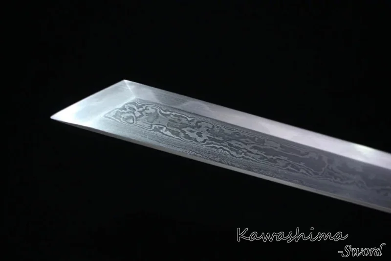 

Handmade Japanese Shirasaya Katana Sword Folded Steel Kiriha Zukuri Blade Real Ebony wood Scabbard Brass Fitting