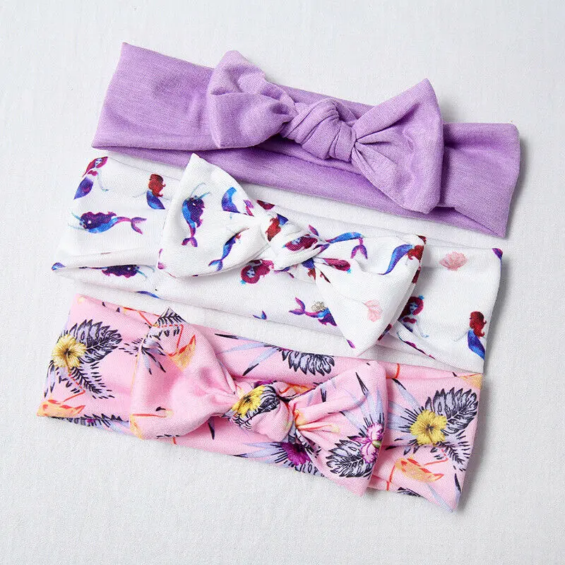3pcs/Set Baby Kids Girls Bowknot Headband Toddler Elastic Hair Band Headwear Bow Pink Purple Yellow Rose Red Navy Blue | Аксессуары для