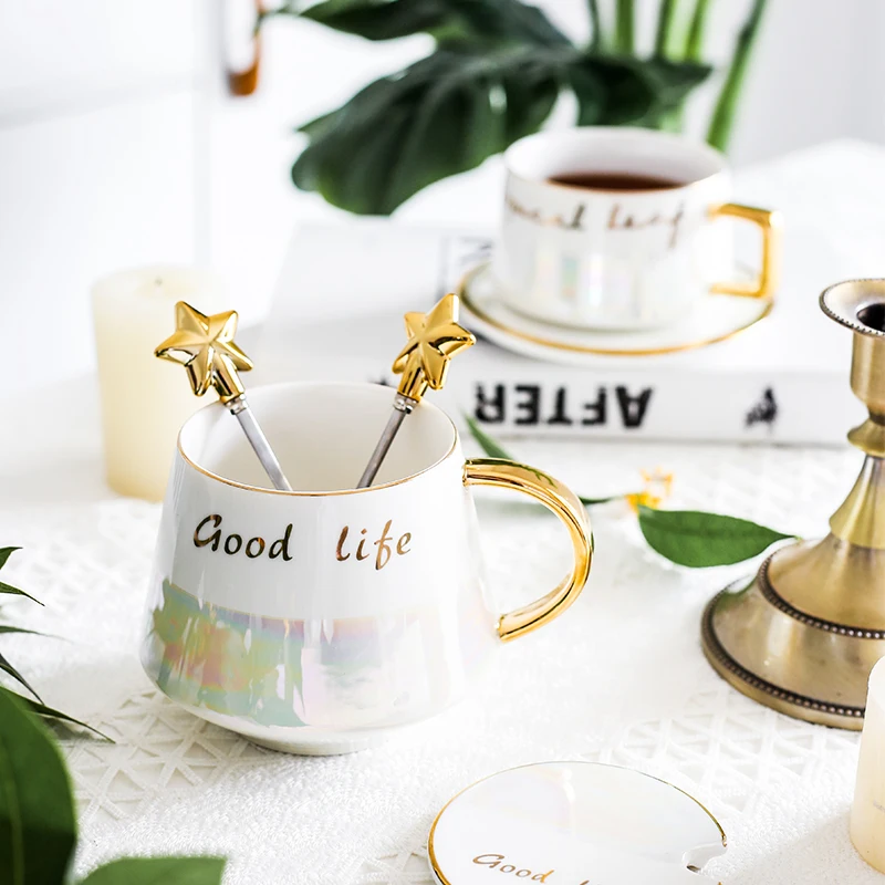 Керамическая кофейная кружка любовь Звезда ложка позолоченная ручка чашка
