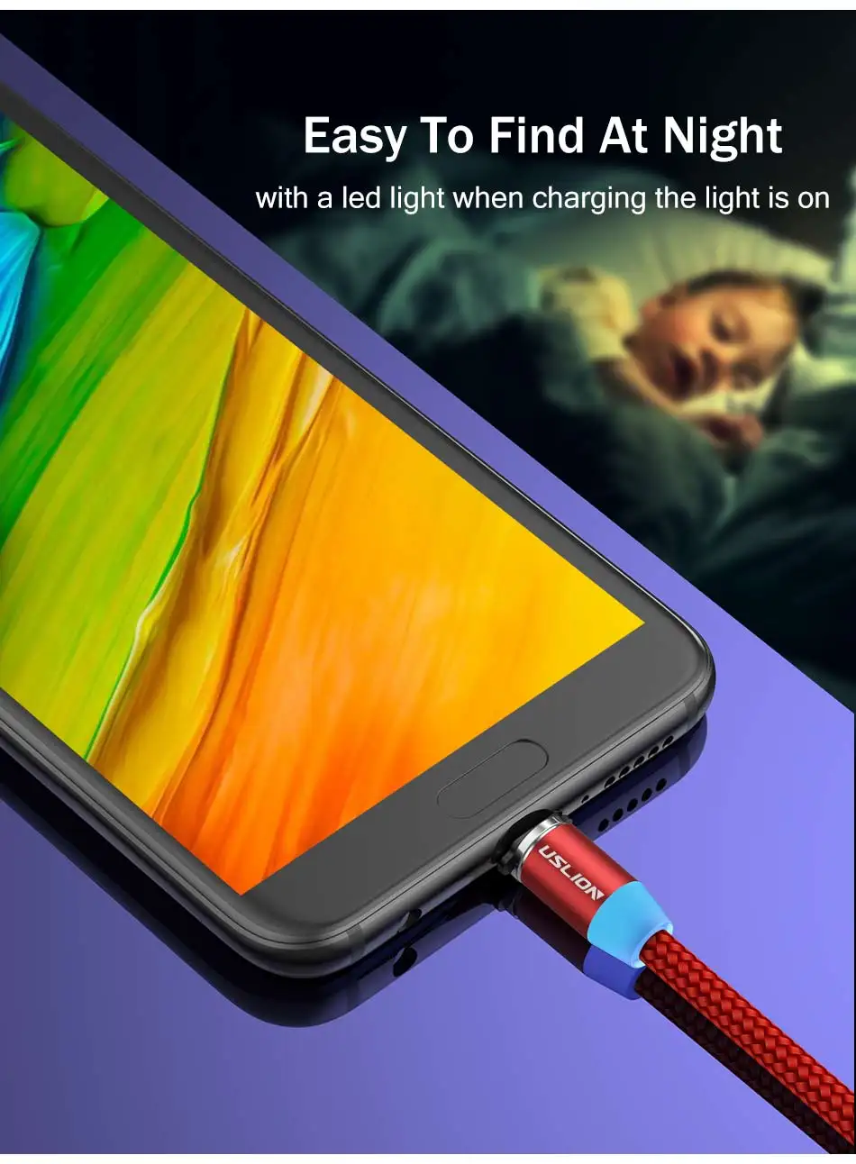 USLION Micro USB Магнитный кабель type-C Магнитный кабель для зарядки телефона 1 м 3 А Быстрая зарядка Android type C провод для huawei P30 samsung