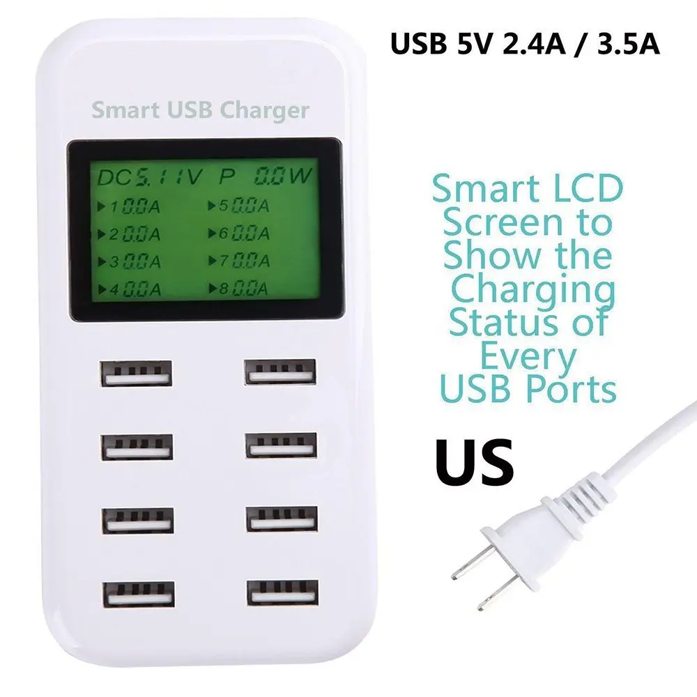 8 портов USB HUB зарядное устройство 5В/8А настольный ЖК-экран зарядная станция