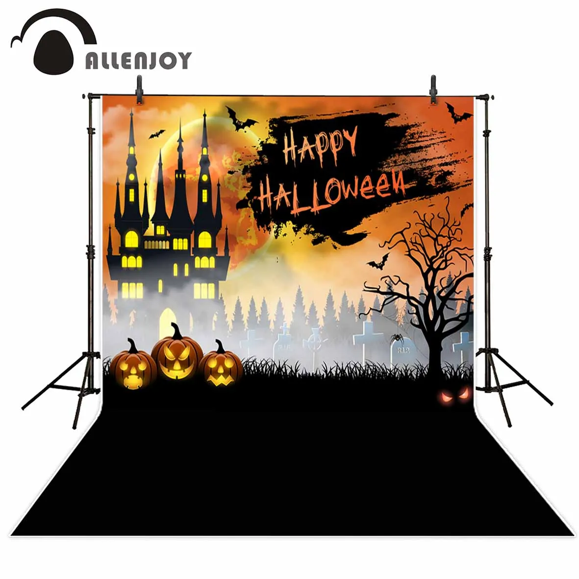 Фотофон Allenjoy черные граффити летучая мышь дерево надгробие замок Тыква ужас
