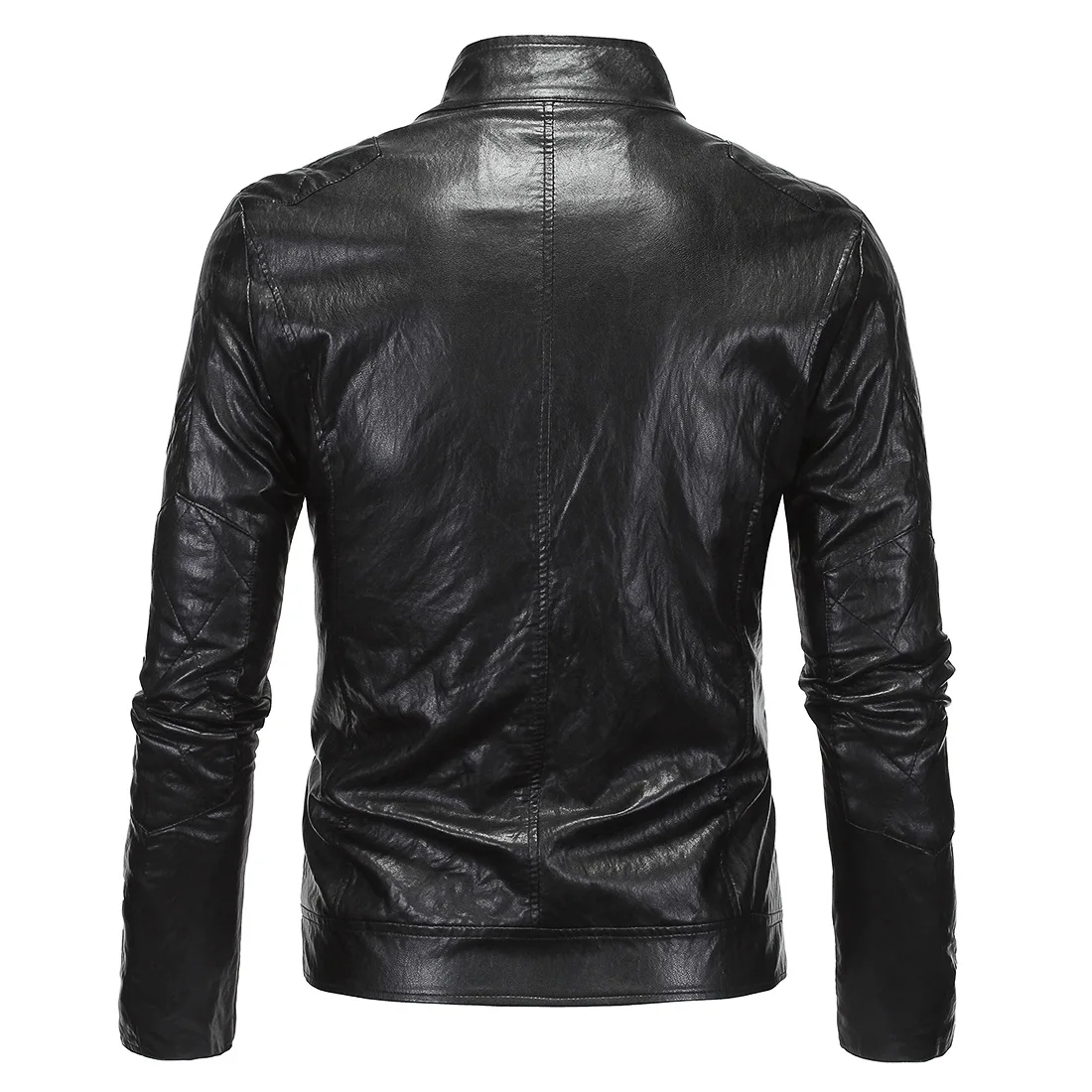 New Retro Mens Motorcycle Jacket PU Leathe Stand Collar Slim Fit Thin Lightweight Classic Biker Punk Moto Jacket Coat Size M-5XL