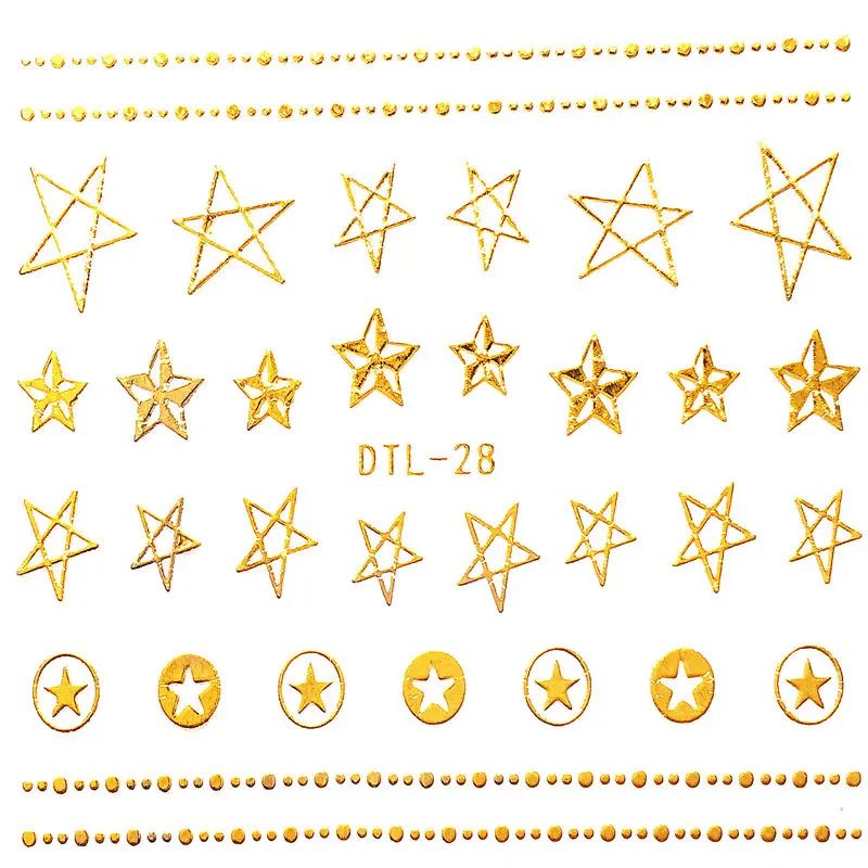 3D металлик золото Дизайн ногтей Стикеры Star Love 1 Простыни DIY 70*60 мм Маникюр Наклейка