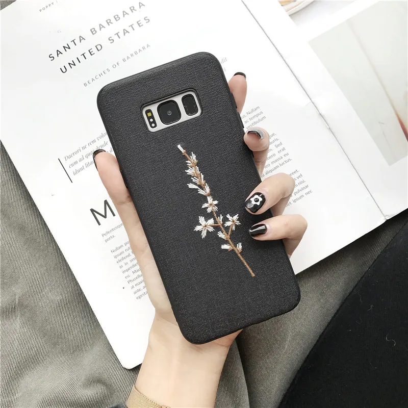 black DCHZIUAN чехол для телефона с вышитыми цветами для Samsung Galaxy S10 S10 Plus S10e S9 S9plus S8 Plus Note 9 Note 8 чехол 3D чехол - Цвет: black