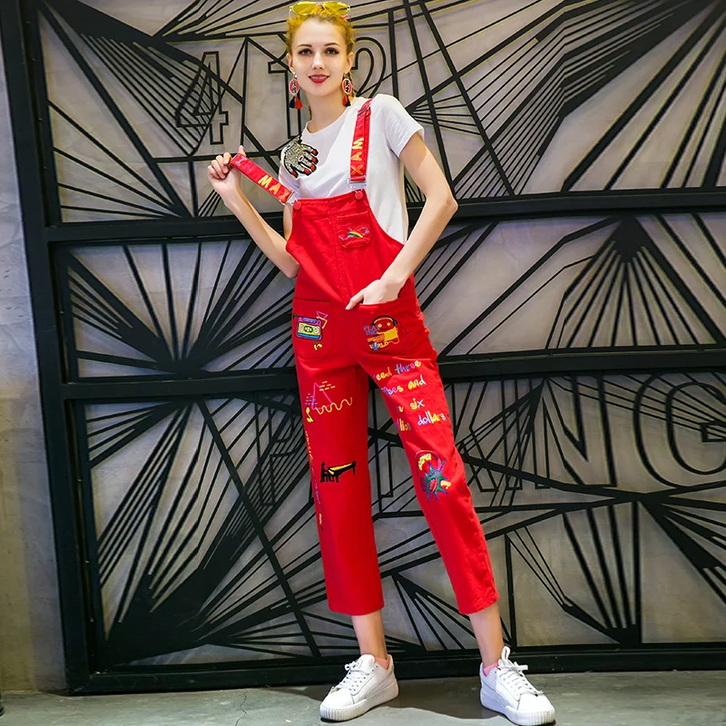 Женский джинсовый комбинезон свободные прямые повседневные Комбинезоны с