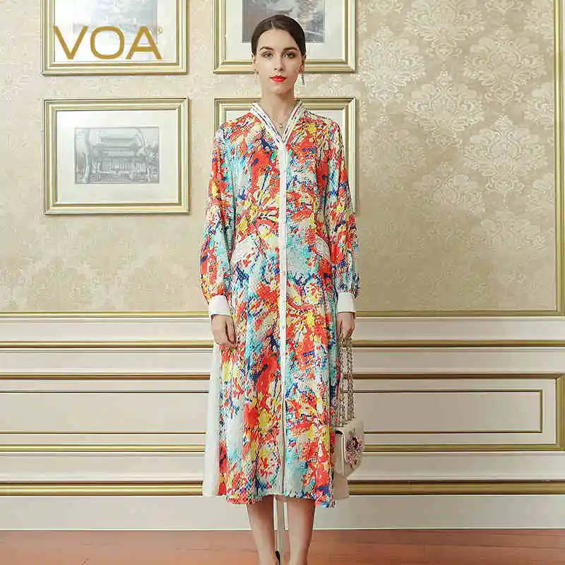 Voa 2017 осень-зима Boho печатных плиссированные плюс Размеры платье-рубашка шелк