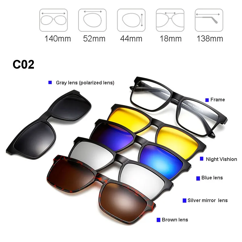 Мужские и женские магнитные оправы для очков с 5 клипсами поляризационные