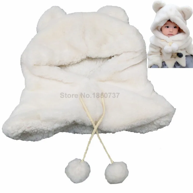 white baby hat Новая модная зимняя детская шапка с капюшоном, шарф, милый медведь, шар с ушками, теплая плюшевая детская шапочка, шапка для мальчиков и девочек, детская шапка - Цвет: white baby hat