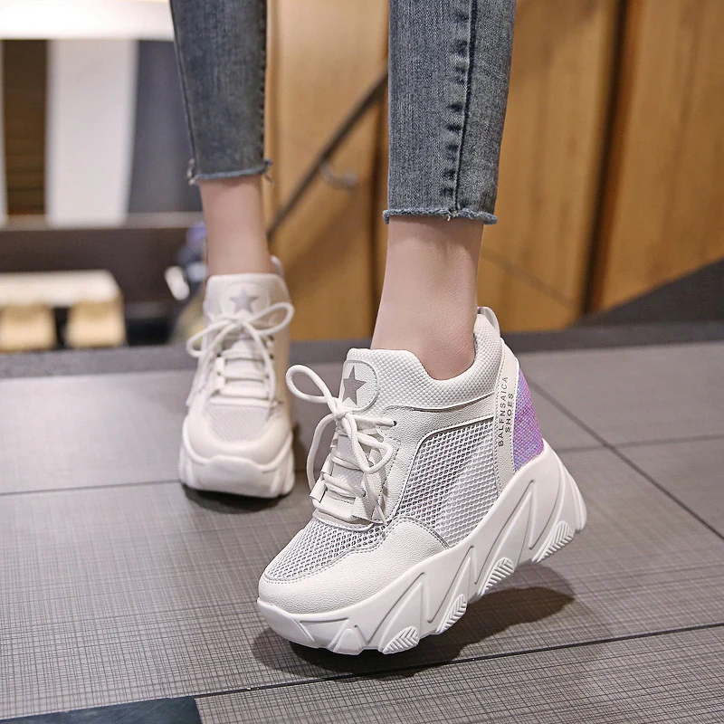 2019 Женские сетчатая повседневная обувь дышащая платформа клин каблуки 10 см