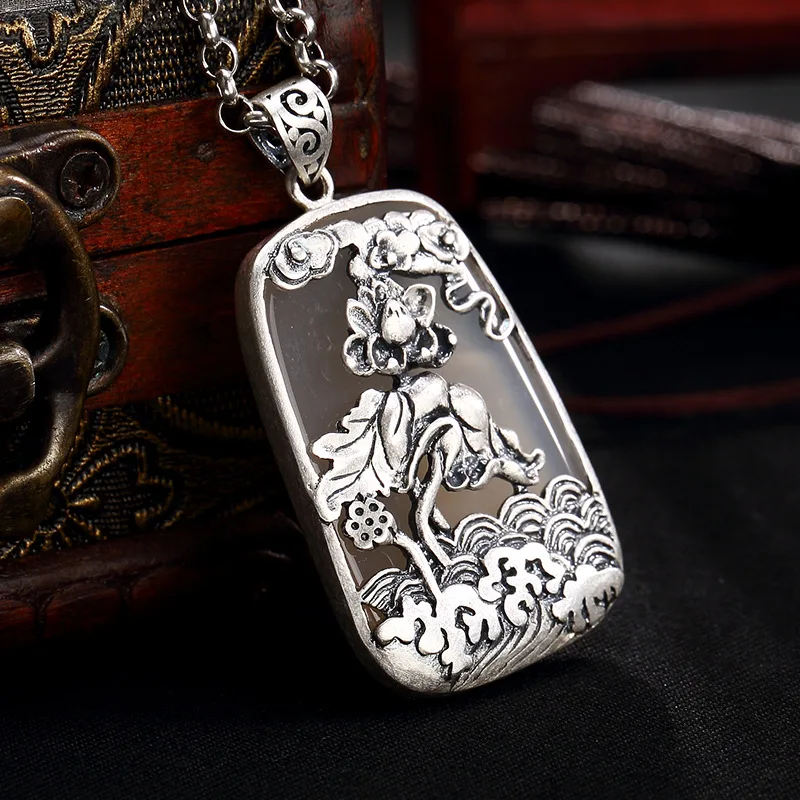 Новинка 2018 подвеска в виде сердца из агата с лунным светом стиле лотоса S990 |