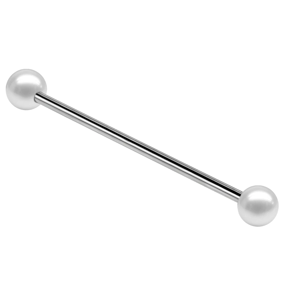 1.6x38x5mm v Silver G23 титана с белым жемчугом штанга для языка кольца серебро золото ниппель Бар Пирсинг длинный бар хряща серьги на Козелок Ювелирные изделия - Окраска металла: 1.6x38x5mm v Silver