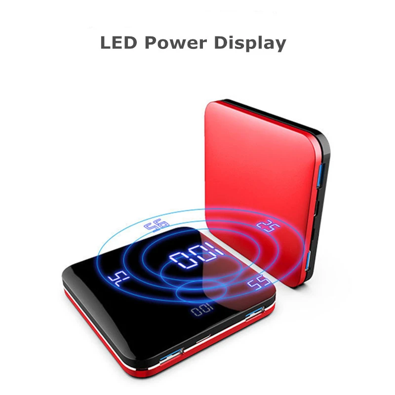 8000mAh Зеркало Мощность банк двойной USB 2.0A Quick Charge Портативный алюминиевая рама для