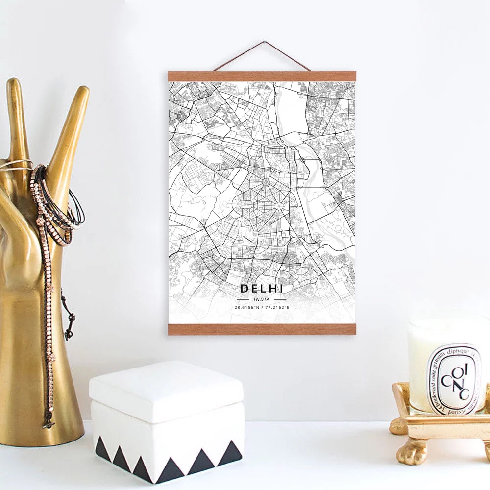 Дели Индия Карта города деревянная рамка Холст Картина домашний декор настенная