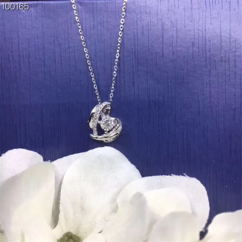 Aazuo 18K White Gold Rose Real Diamond Lovely Heart Free Pendent Necklace gifted for Women Engagement Wedding Link Chain | Украшения и