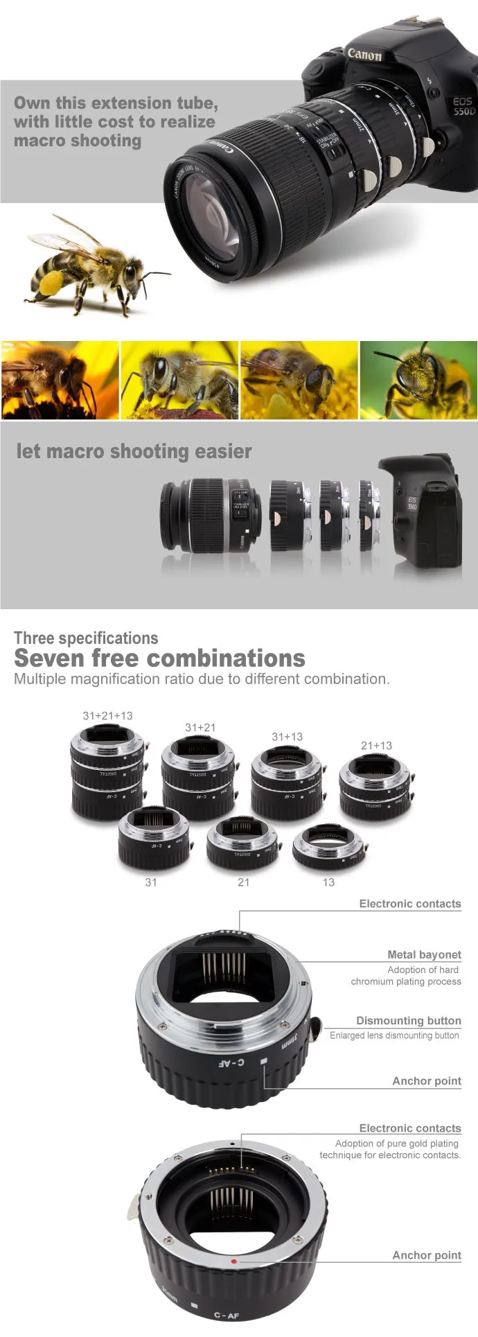 MEKE Meike MK-C-AF1-A металлический Автофокус AF подтвердить макроудлинитель для Canon EOS для 550D 1100D 450D 50D 650D 700D 100D 70D