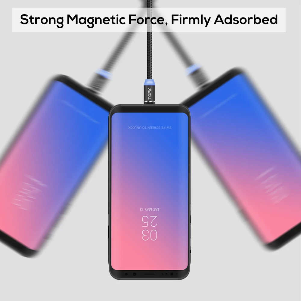 TOPK 1 м Улучшенный Магнитный кабель Micro USB и usb type C Быстрая Зарядка Синхронизация