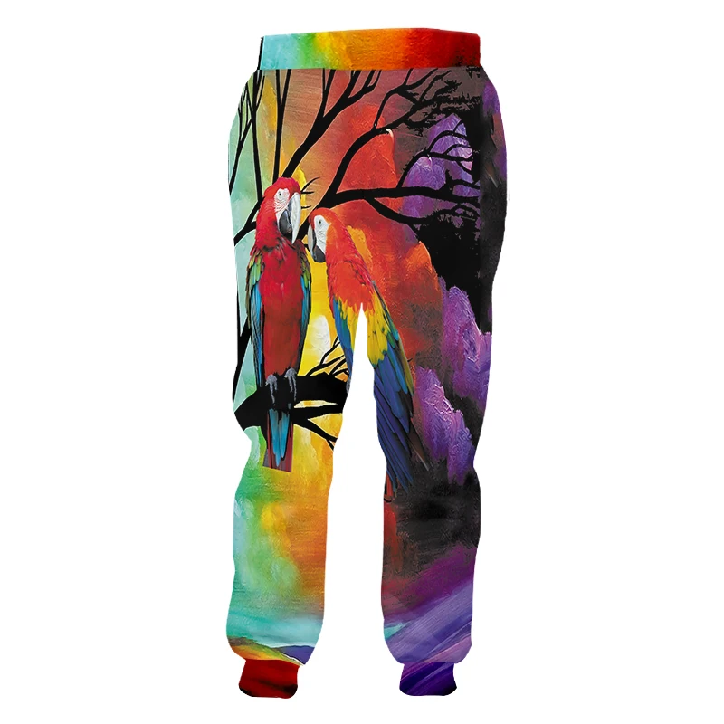Мужские свободные спортивные брюки UJWI красные с 3D-принтом в виде попугая большие