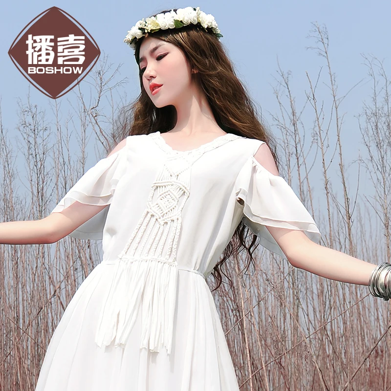 Женское шифоновое платье-макси в богемном стиле элегантное белое винтажное