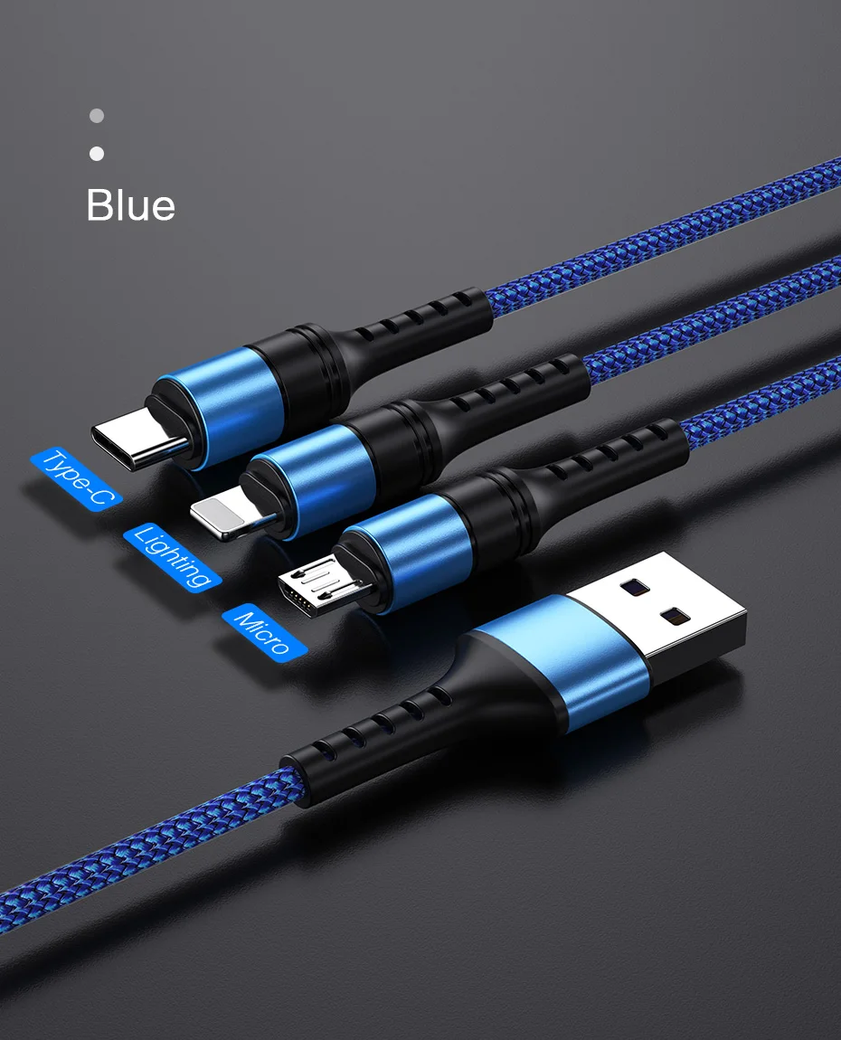 ROCK 3 в 1 USB кабель 3A для мобильного телефона Micro usb type C кабель зарядного устройства для iPhone XR XS Max X huawei USB C провод для быстрой зарядки
