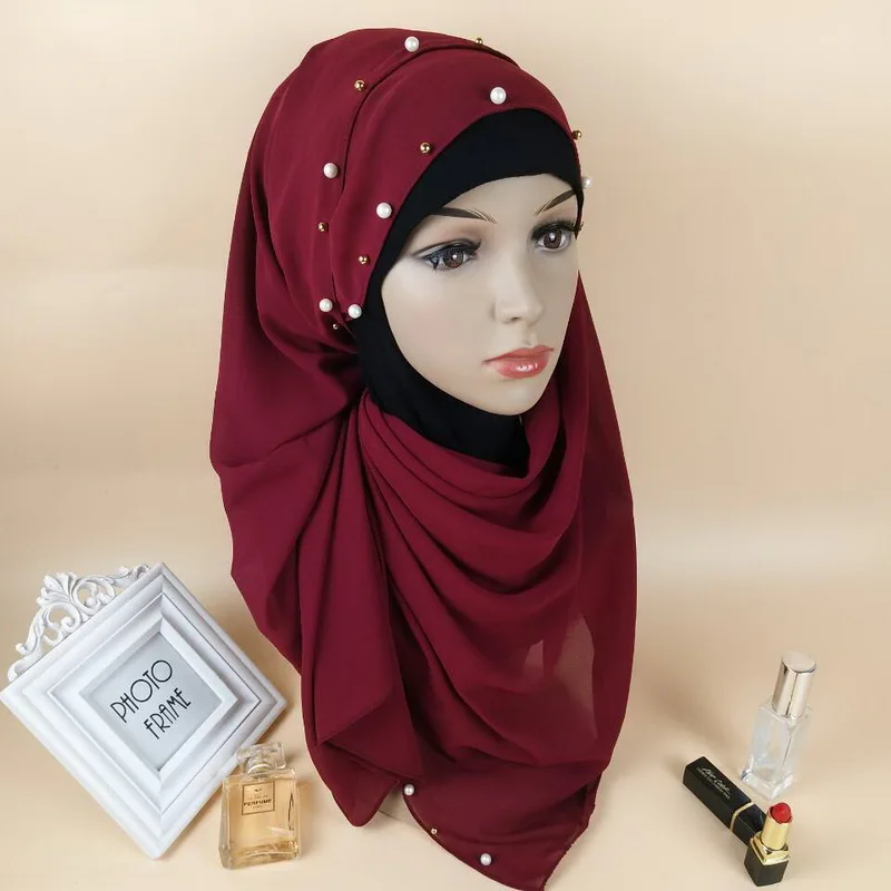 Мусульманский тюрбан простой стиль однотонный хиджаб шелковые Популярные шали с