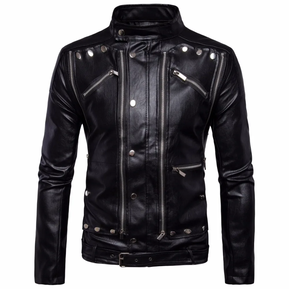 

Nice Autumn Winter Men Locomotive Multi-zipper Jacket Fashion Mens Leather Jacket Clothes Male M-7XL