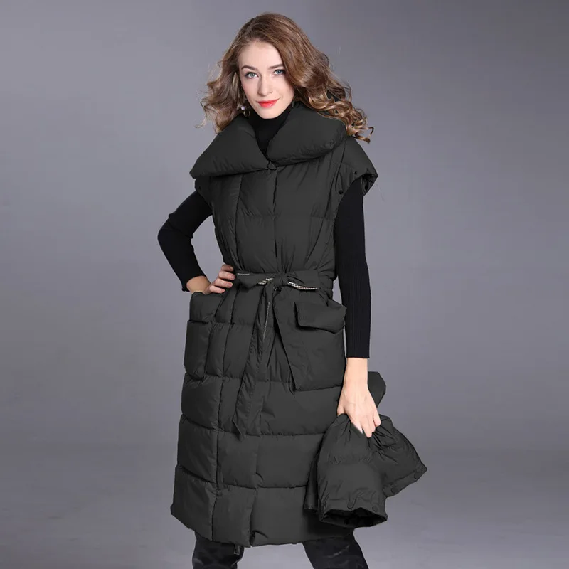 Женская парка с перьями KoHuiJoo длинная поясом 2 размера|parkas for women|down parkafashion parka |
