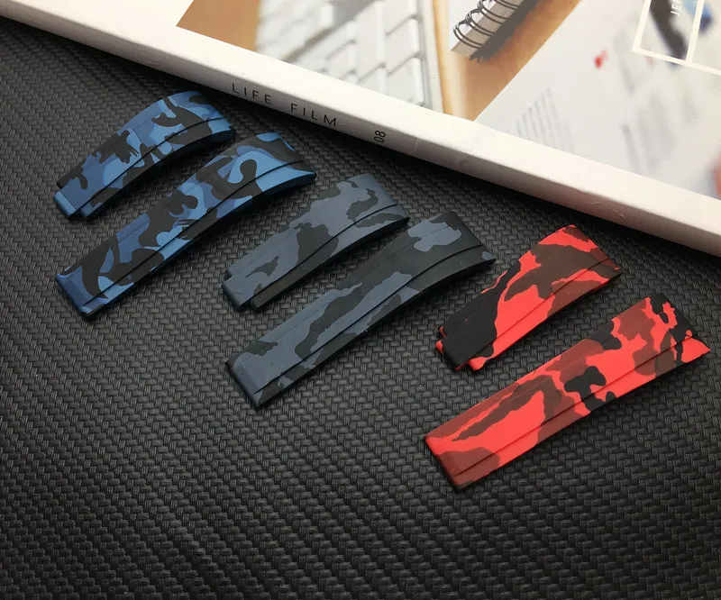 20 мм черный зеленый синий красный камуфляж силиконовый резиновый ремешок для часов для ролевого ремня Daytona Submariner GMT OYSTERFLEX ремень логотип