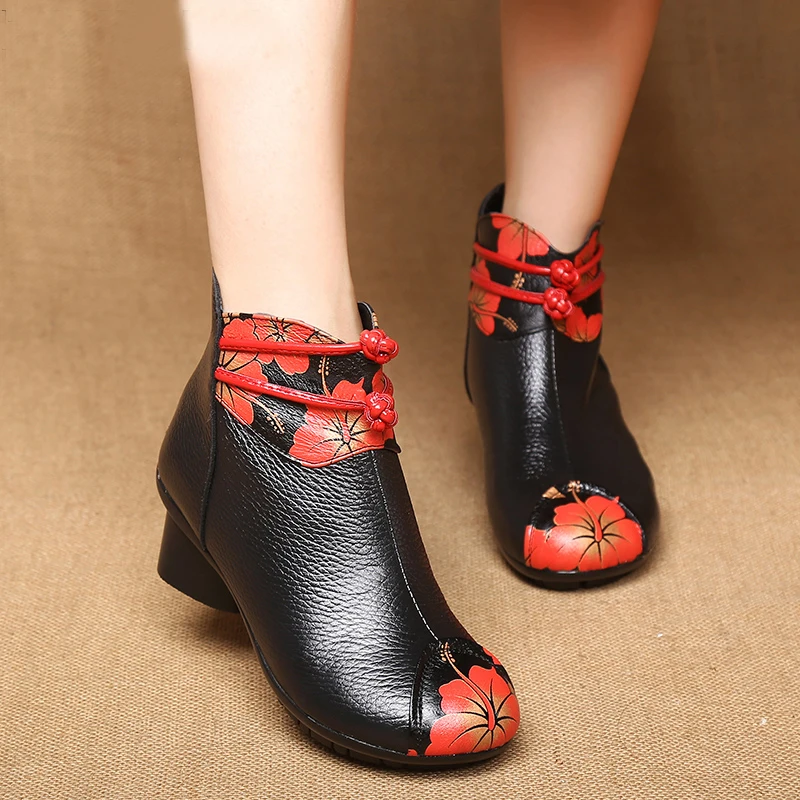 

TIMETANG 2021 New Nationality Wind Female Boots With Original Leather And Velvet Short Boots In Chinese Wind