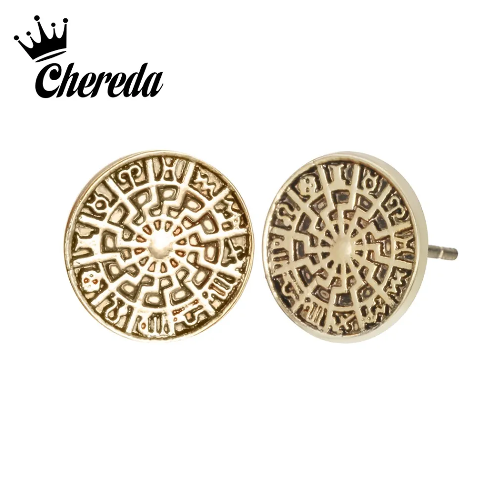 Серьги пусеты Chereda Norse Viking геометрический рунный круг для женщин серьги с