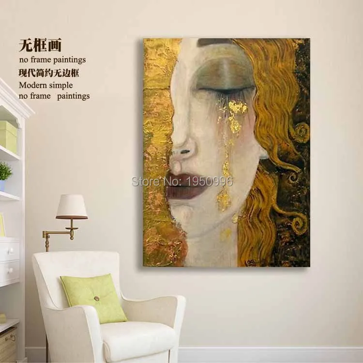 

100% Handmade High Quality Gold Tear In The Lady Mother With The Nice Face Classic Decoration Oil Painting In Canvas