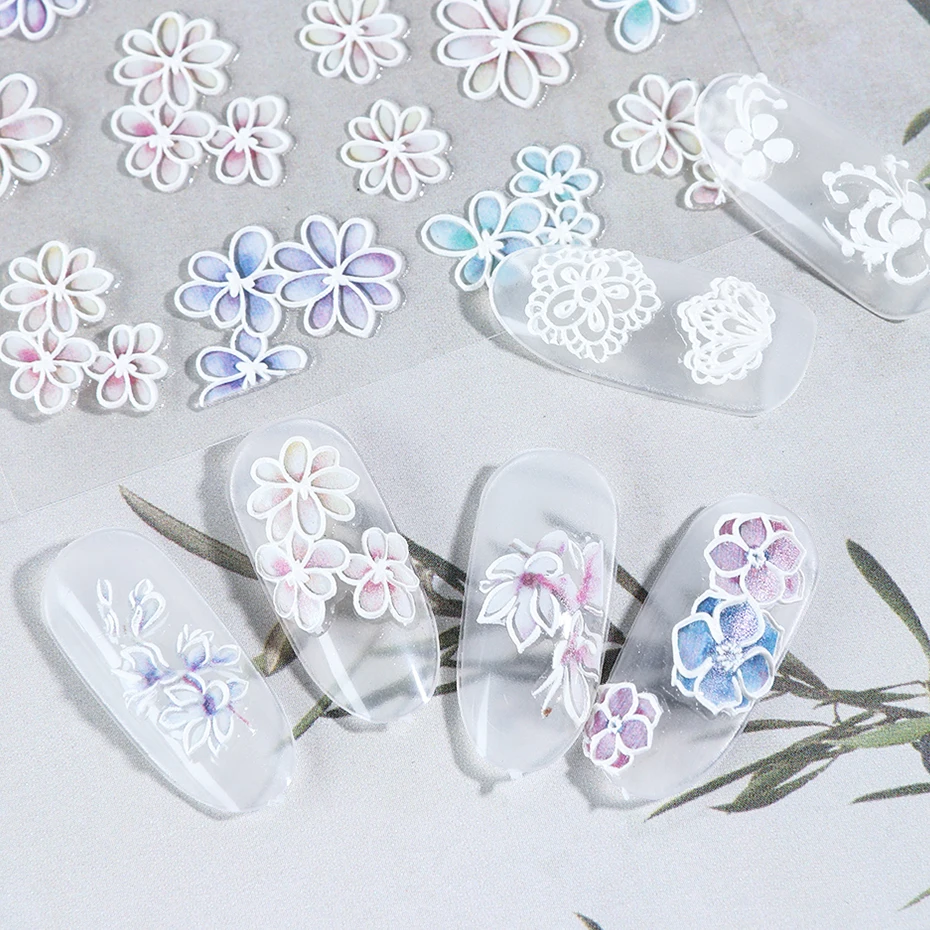 5D Embossed Nail Sticker Decals Blooming Flower Acrylic Engraved 3D Slider Manicure Empaistic Nail Art Decoration Tips CH1019