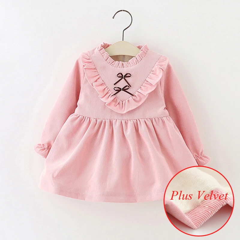 Toddler Winter Clothes Warm Thick dress fleece Pink dresses for girls New baby Birthday Plus Velvet princess Cotton Tops 9M kids