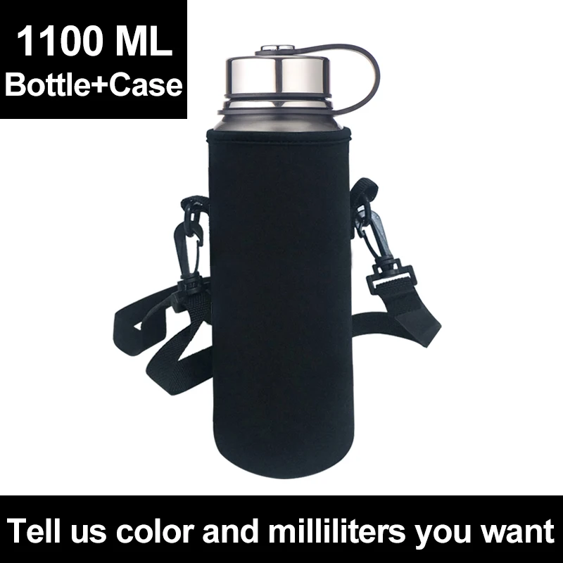 1100ml With Case 600/800/1100/1500ml термос с двойной стенкой Нержавеющая сталь вакуумная фляга-термосом для бутылочки для Бутылки для воды спортивный шейкер кружка - Цвет: 1100ml With Case