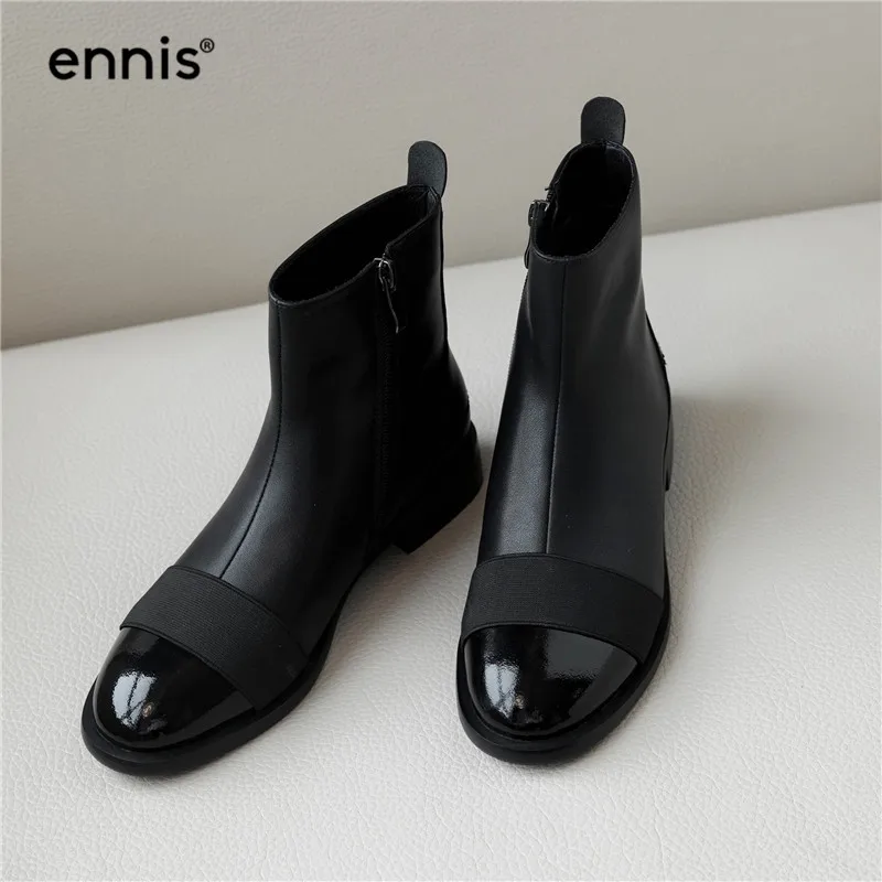 ENNIS/; черные ботинки на плоской подошве; женские ботинки из натуральной кожи; Осенняя обувь на низком каблуке; белые дизайнерские женские ботинки «Челси»; модная обувь; A962