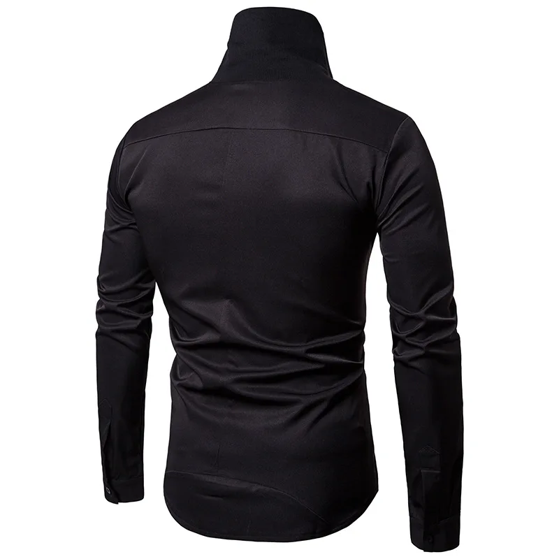 Mens Bronzing Printing Turtleneck Long Sleeve Shirt | 2018 Brand New Fashion Concise Long-Sleeve Male Cotton Camisa Black/White Мужская